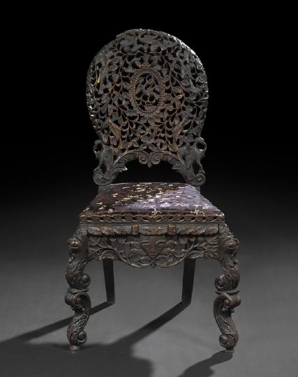 Appraisal: Anglo-Colonial Carved Hardwood Sidechair mid- th century the rounded back