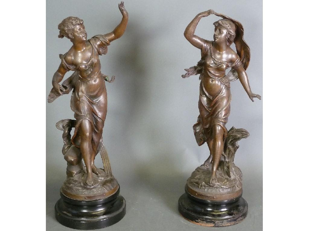 Appraisal: PAIR OF EARLY TWENTIETH CENTURY FRENCH PATINATED SPELTER FIGURES OF