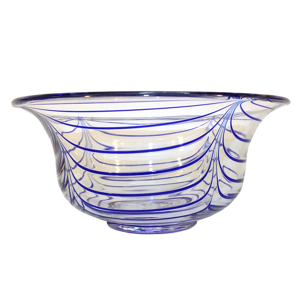 Appraisal: Italian Mid-Century Art Glass Bowl w Blue Swirls Italian mid-century