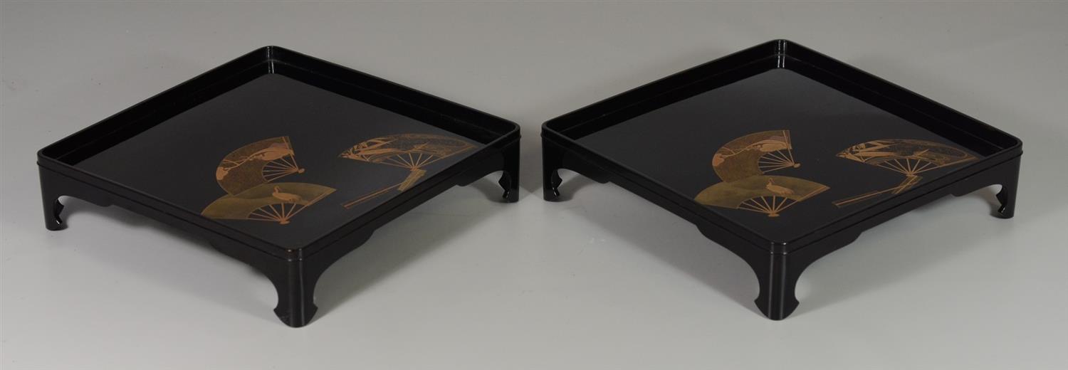 Appraisal: Pair of Fine Japanese Lacquer Footed Trays with fan decoration