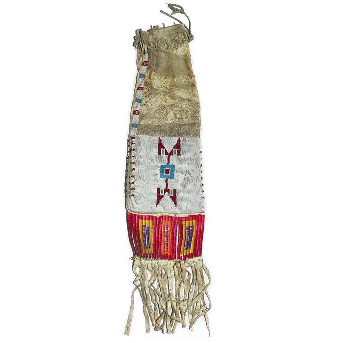 Appraisal: Sioux pipe bag sinew sewn colorful beaded designs on brain-tanned