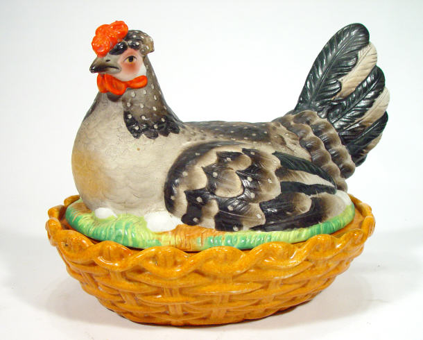 Appraisal: Continental porcelain chicken egg basket and cover with hand painted