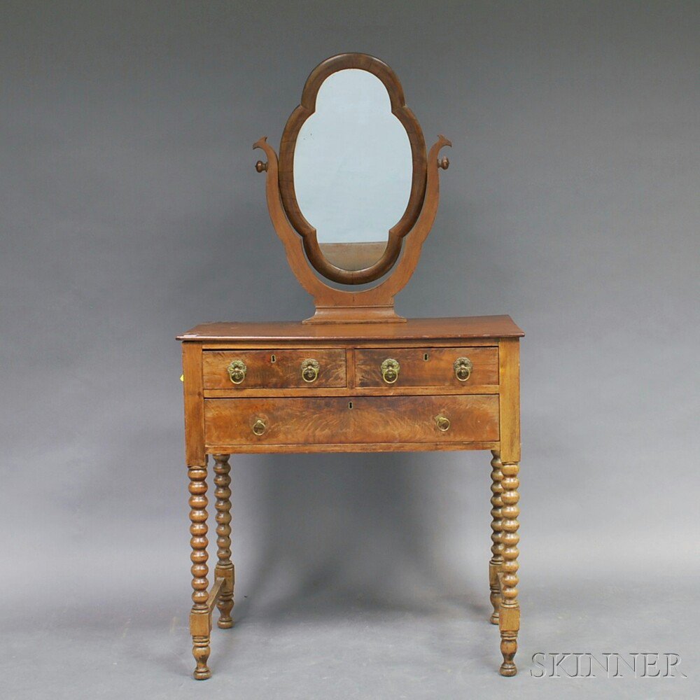 Appraisal: Classical Walnut and Walnut Veneer Vanity America th century the