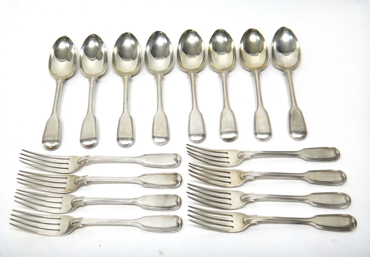 Appraisal: Silver double struck fiddle and thread pattern table flatware comprising