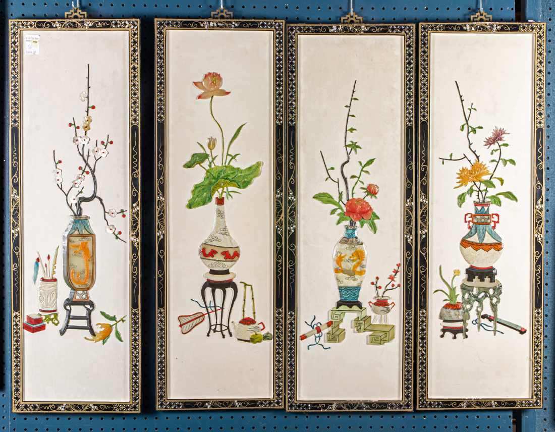 Appraisal: SET OF FOUR CHINESE PRECIOUS OBJECTS WALL PANELS Set of