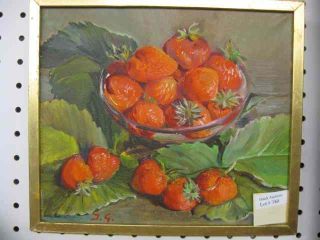 Appraisal: Oil Painting Still Life with Strawberries artist initialed J G