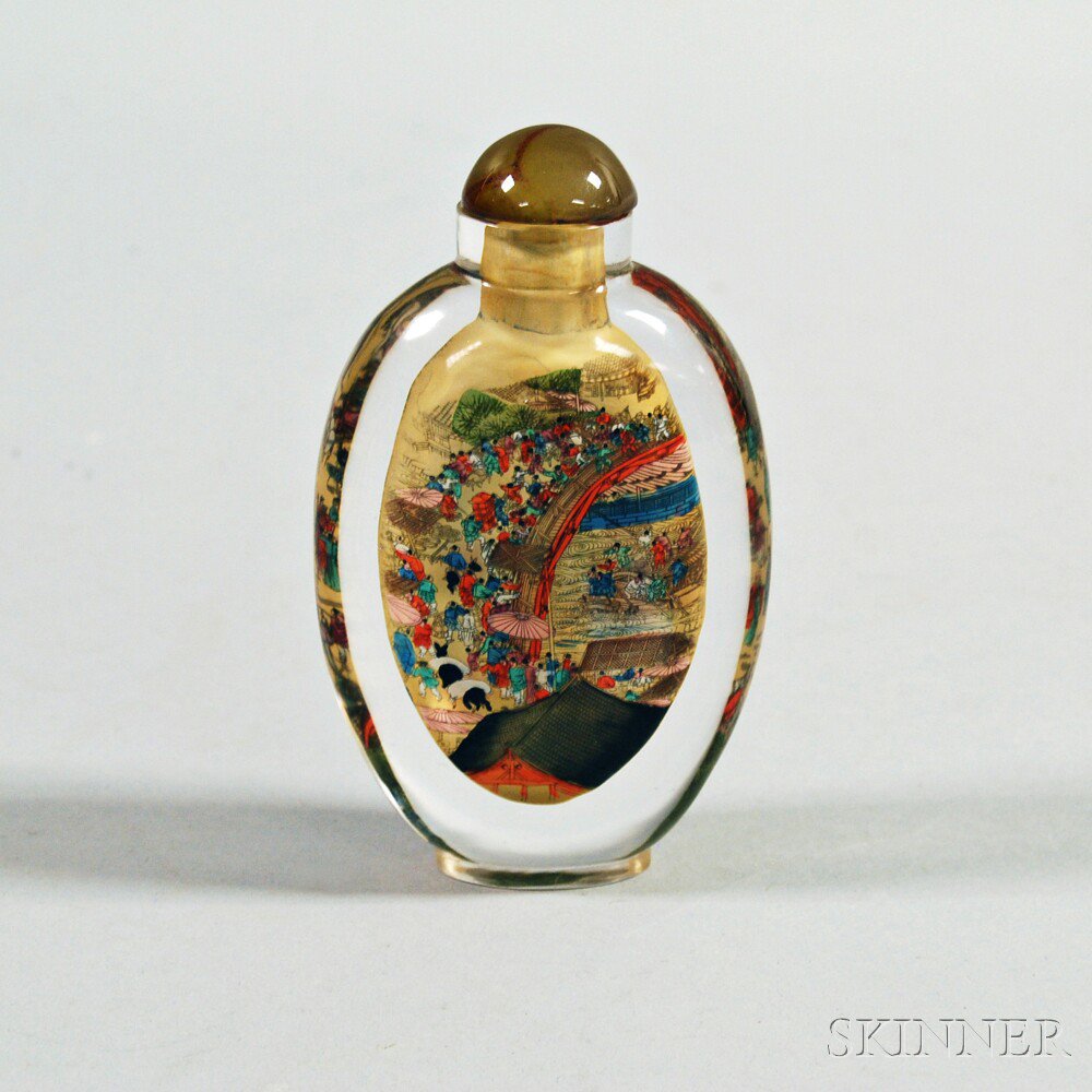 Appraisal: Interior Painted Glass Snuff Bottle China th century oval form