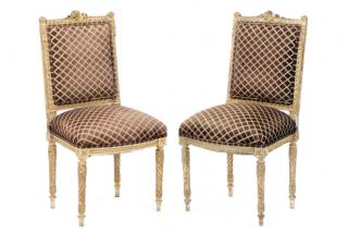 Appraisal: Pair Polychromed Louis XVI Style Chairs Continental likely French late