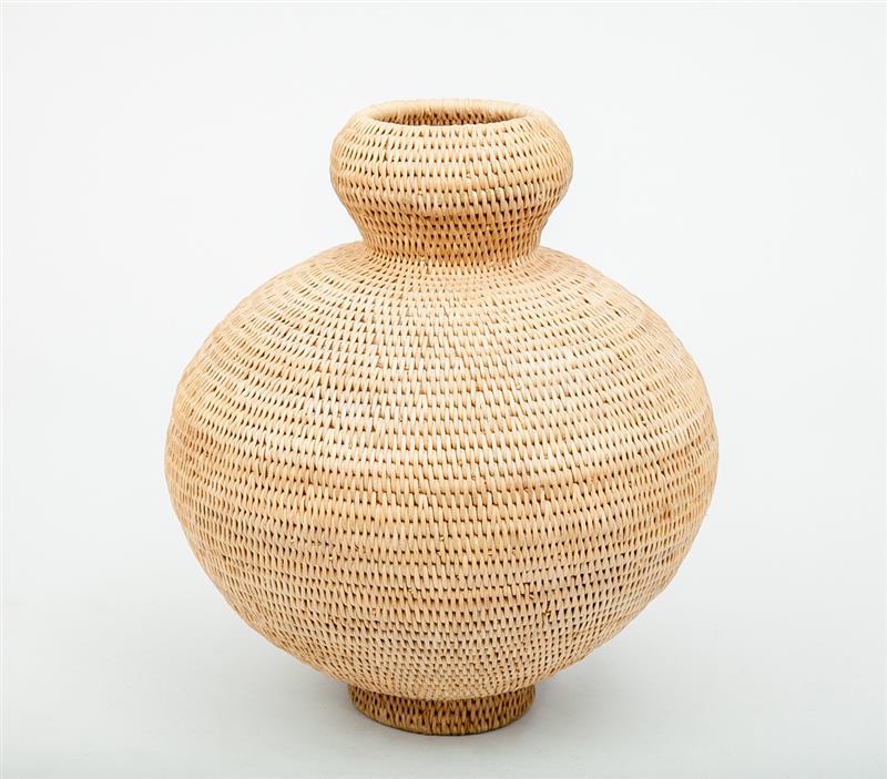 Appraisal: Native American Footed Woven Basket The globular bowl beneath swelling