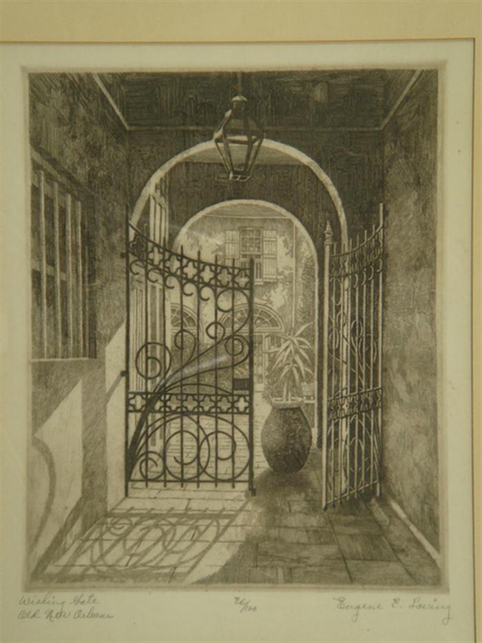 Appraisal: Eugene E Loving American - b w etching Wishing Gate