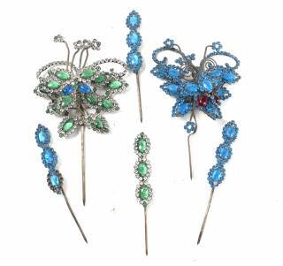 Appraisal: Six Faceted Paste Decorations Six vintage decorations of blue green