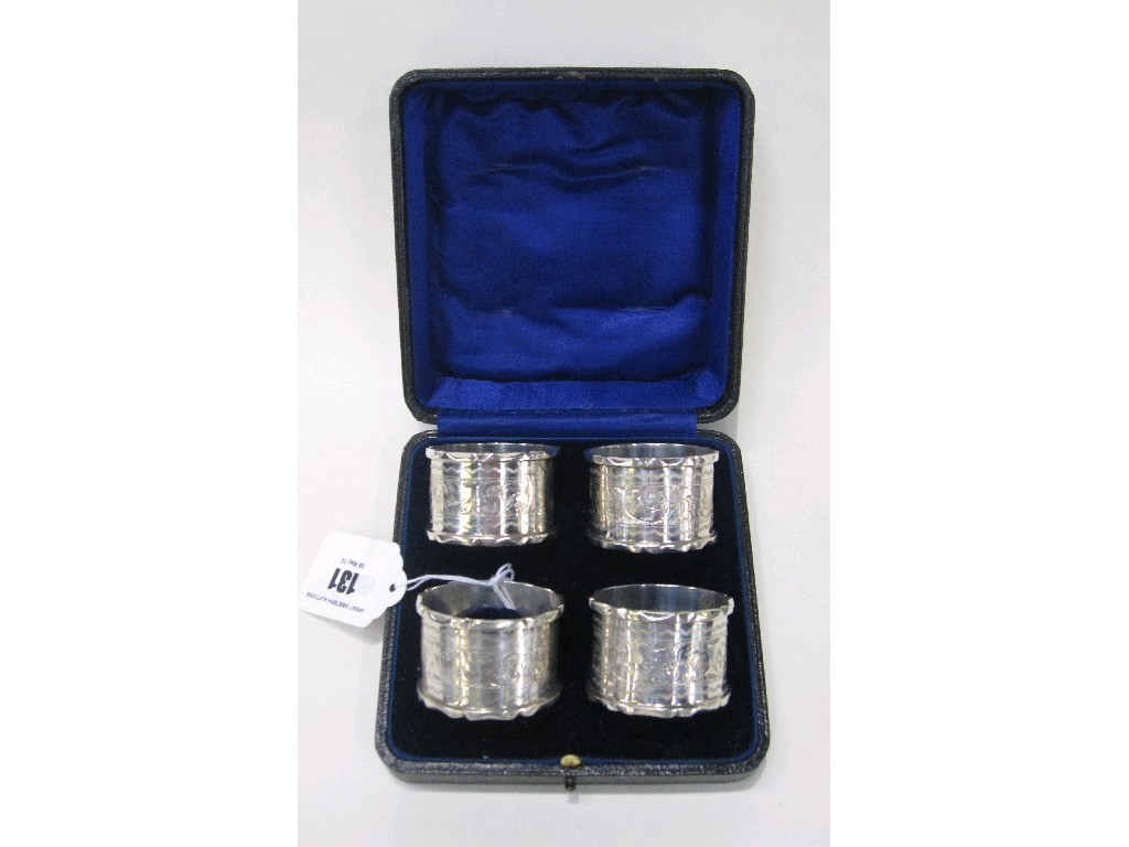 Appraisal: Cased set of four silver napkin rings Chester