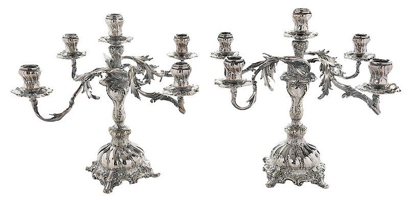 Appraisal: Pair of Silver Plate Candelabra probably American th century four