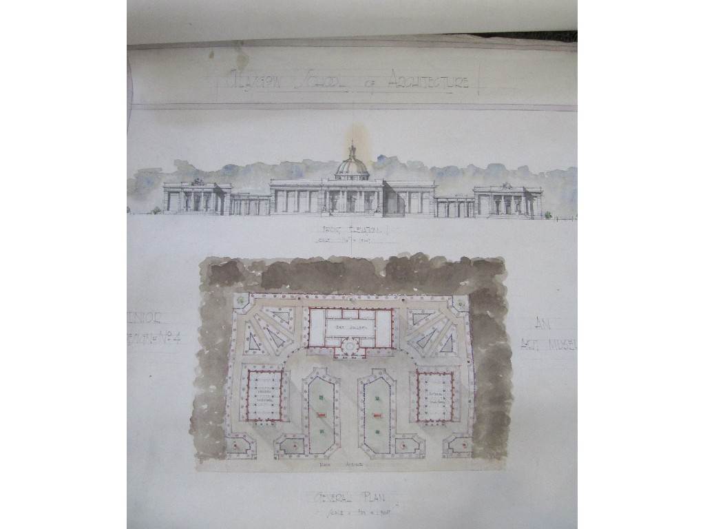 Appraisal: Quantity of pencil and watercolour architectural drawings from The Glasgow