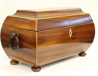 Appraisal: th C English Rosewood Sarcophagus Tea Caddy Inlaid with fruitwood