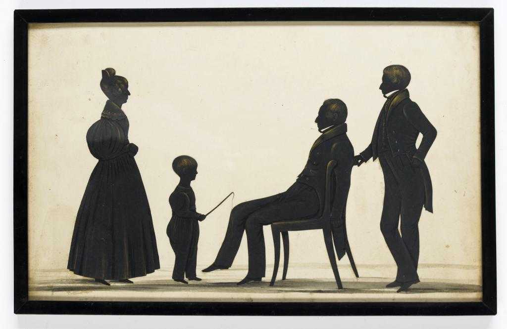 Appraisal: ATTRIBUTED TO THE HUBARD GALLERY -C SILHOUETTE CONVERSATION PIECE ink