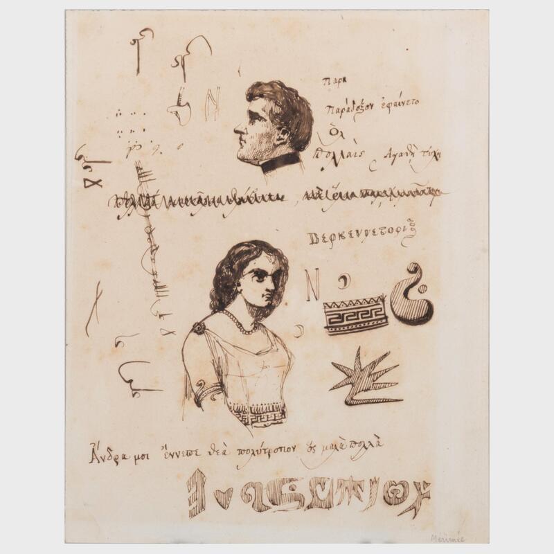 Appraisal: Attributed to Prosper M rim e - Sketches Ink on