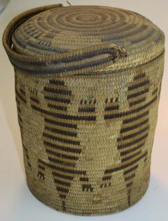 Appraisal: Pima coil Native American covered basket with handle having figural