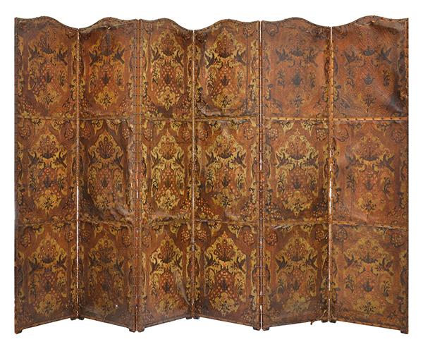 Appraisal: A LATE TH CENTURY FLORAL PAINTED AND STUDDED LEATHER SIX