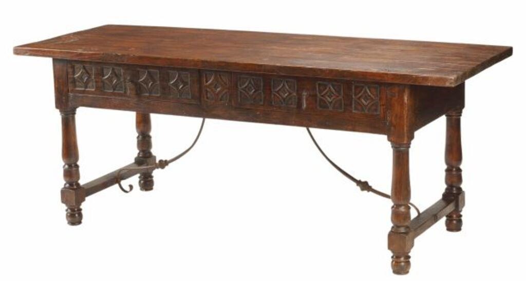 Appraisal: Baroque style trestle table with two drawers approx h w