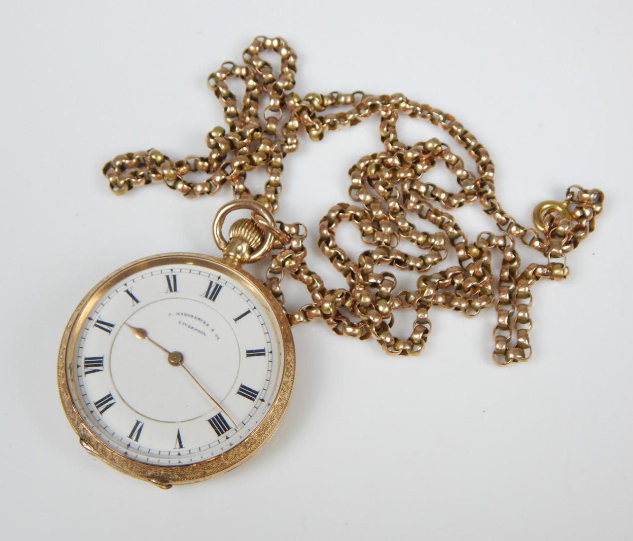 Appraisal: A ct gold pocket watch and chain the watch J