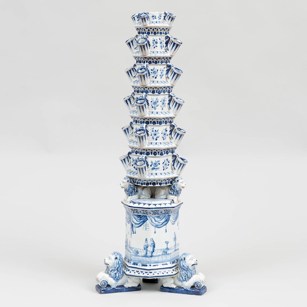 Appraisal: Large Dutch Delft Blue and White Six Tier Tulipiere Marked