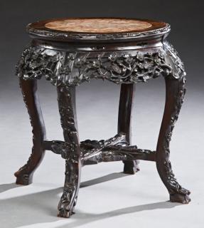 Appraisal: Chinese Carved Mahogany Marble Top Tabouret early th c the