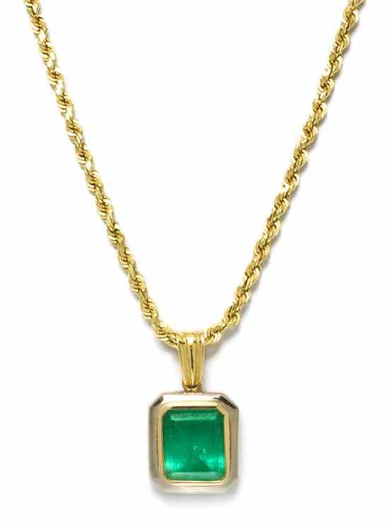 Appraisal: An Karat Gold and Emerald Pendant containing one octagonal step