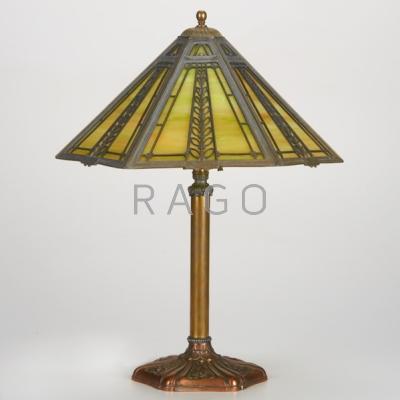 Appraisal: MILLER Slag glass table lamp Meriden CT CO Two socket