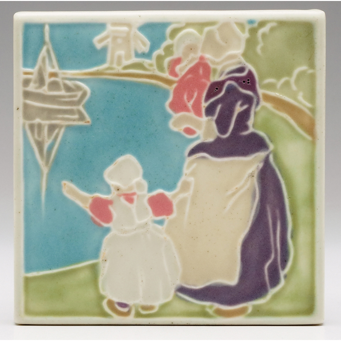 Appraisal: Rookwood trivet colorful scene with a Dutch woman and children