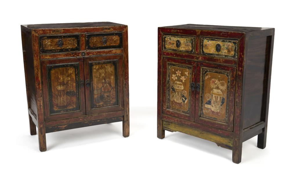 Appraisal: A near-pair of Indonesian nightstands th Century The red-hued painted