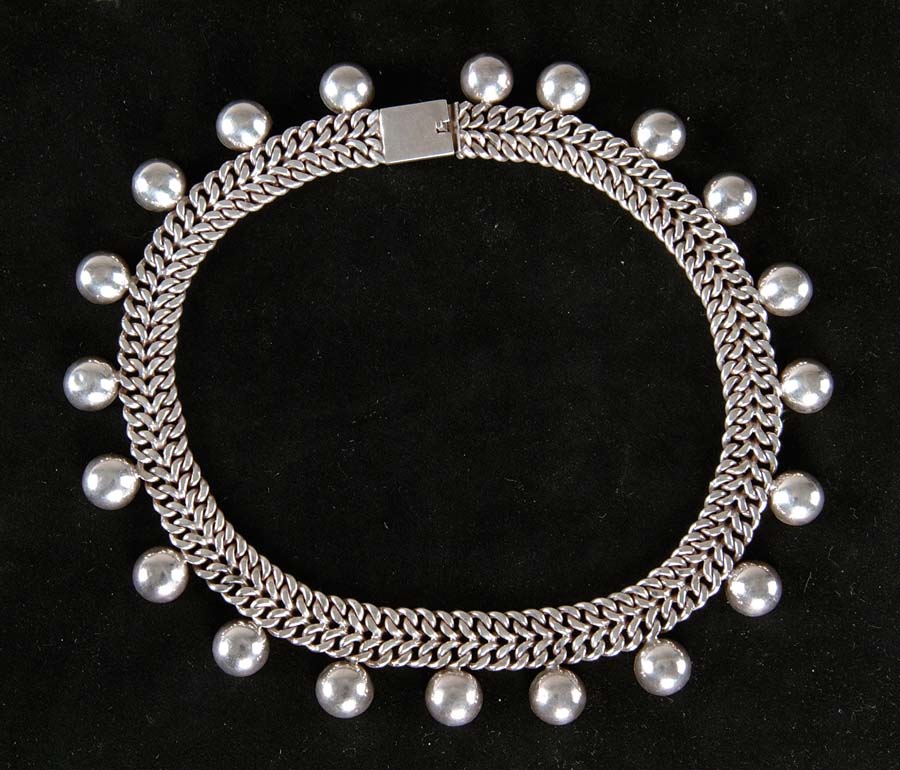 Appraisal: MEXICAN SILVER CHOKER Wonderful Mexican silver choker has heavy double