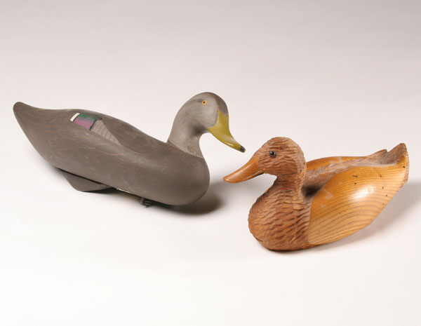 Appraisal: Hand carved decoys Madison Mitchell duck painted and dated D