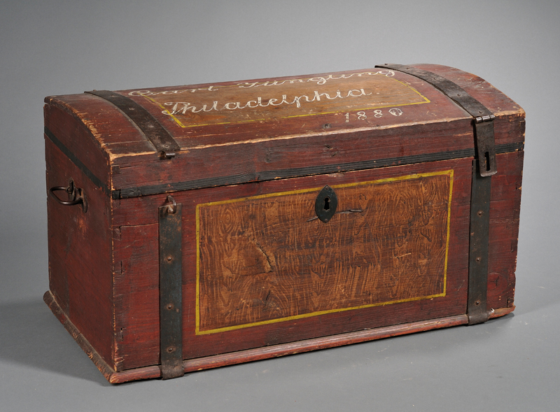 Appraisal: Small Dome-top Immigrant's Trunk probably northern Europe c with iron