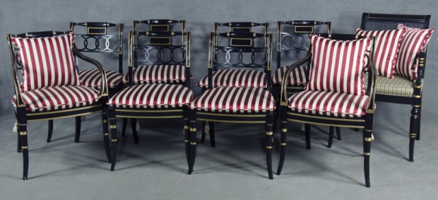 Appraisal: Eight Regency Style Baker Furniture Co ChairsHistoric Charleston collection With