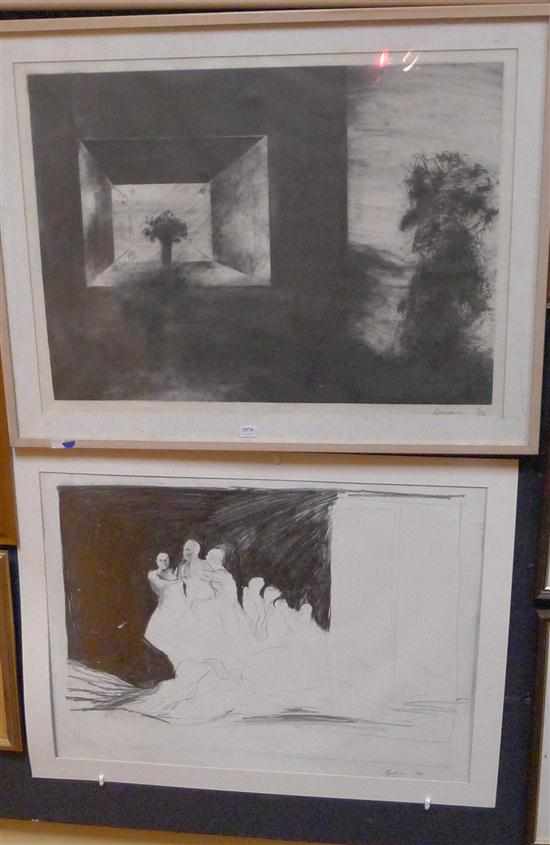 Appraisal: RICHARD GOODWIN TWO WORKS ARCHITECTURAL INTERIOR AND STUDY FOR THREE