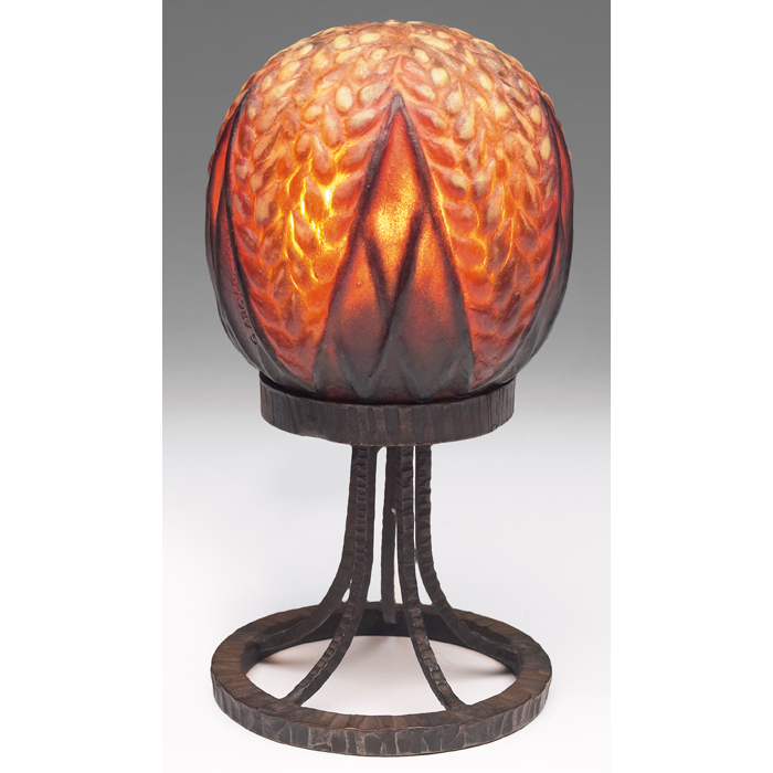 Appraisal: Fine G Argy Rousseau lamp pate-verre shade with leaf designs