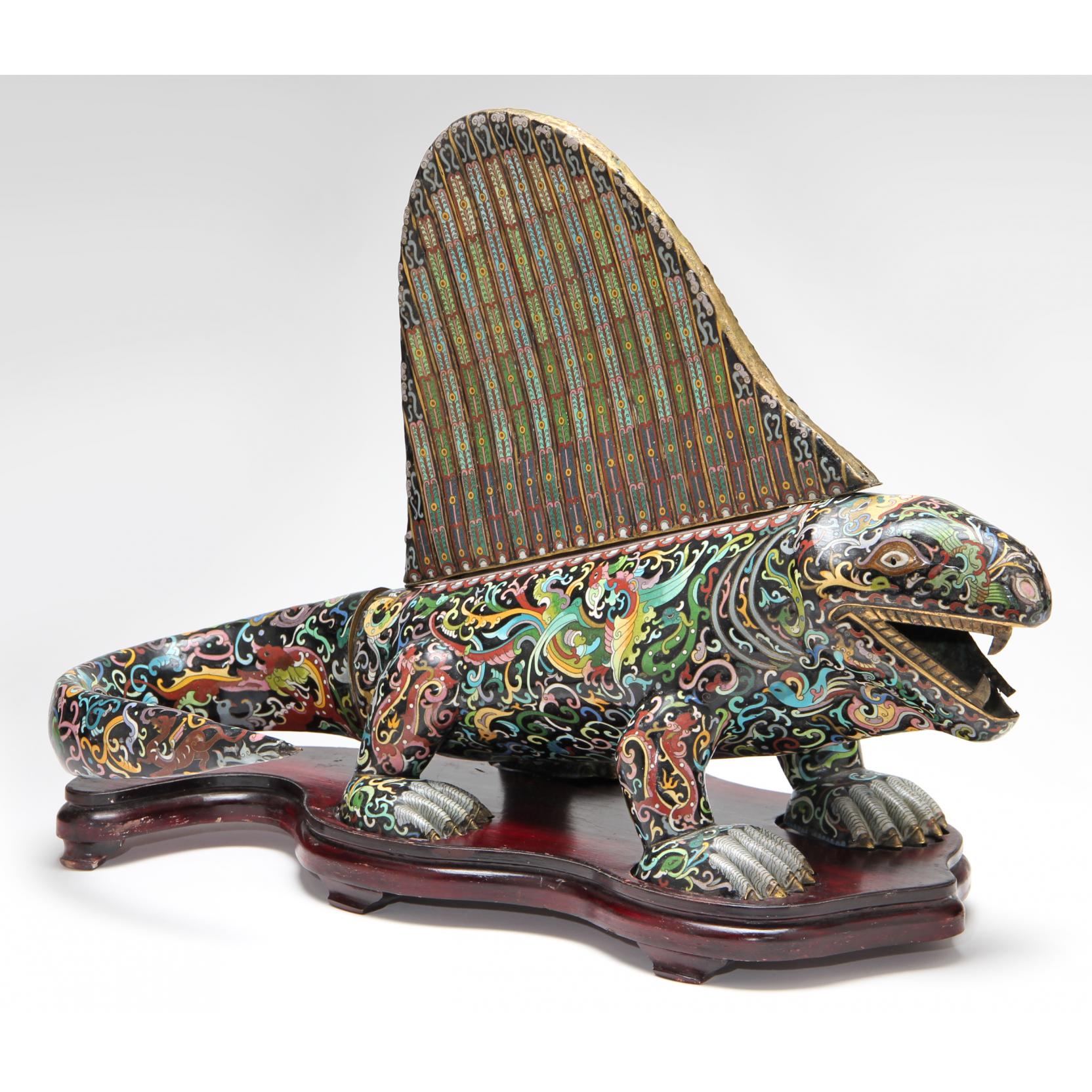 Appraisal: Imposing Chinese Cloisonne Reptile early th century three-part fitted construction