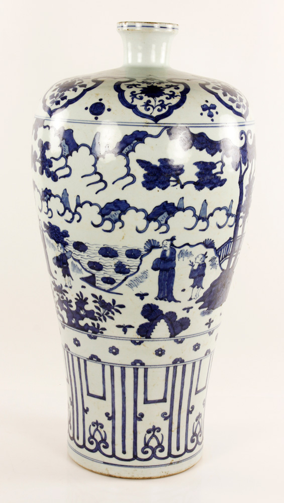 Appraisal: - Chinese Blue and White Mei Vase Chinese blue and