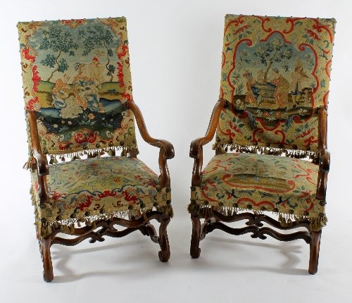 Appraisal: A very fine pair of French th Century walnut armchairs