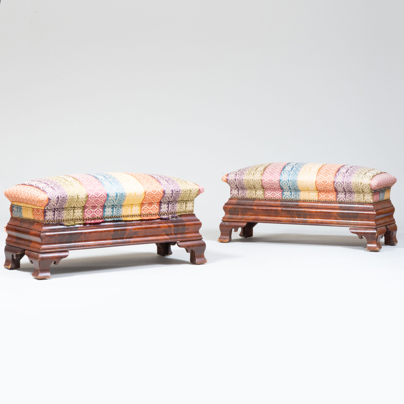 Appraisal: PAIR OF VICTORIAN MAHOGANY AND SILK UPHOLSTERED WINDOW BENCHES x