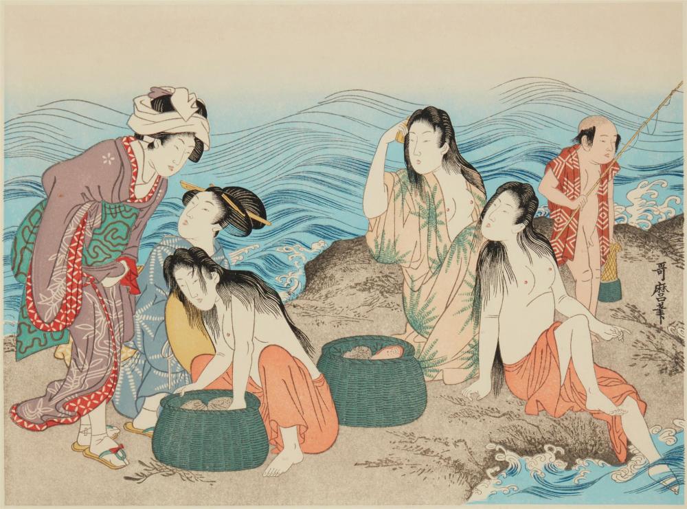 Appraisal: After Kitigawa Utamaro - Oyster farmers Color woodblock print on