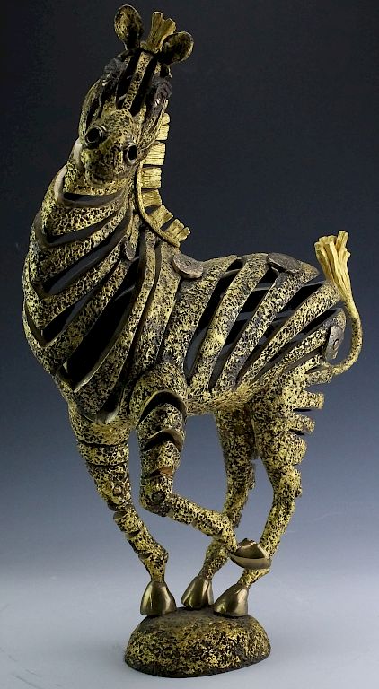 Appraisal: Tiefeng Jiang - China Gilt Bronze Zebra Statue Guaranteed Authentic