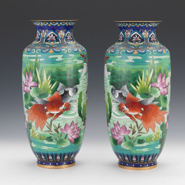 Appraisal: PAIR OF CLOISONNE VASES Pair of brightly colored cloisonne vases