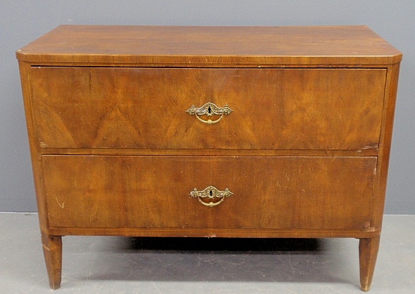 Appraisal: - Biedermeier mahogany veneered two-drawer chest th c with elaborate