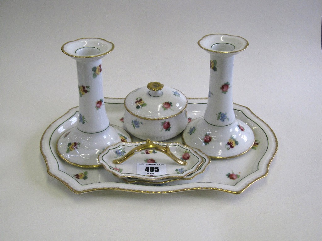 Appraisal: A Lanternier Co Limoges floral decorated dressing table set slight