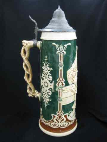 Appraisal: Large German Pottery Stein ''Wohlbekomms''pewter lid '' tall excellent