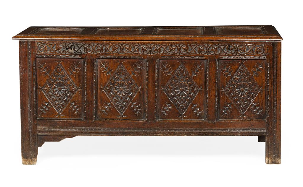 Appraisal: CHARLES II OAK CHEST TH CENTURY the quadruple panel hinged