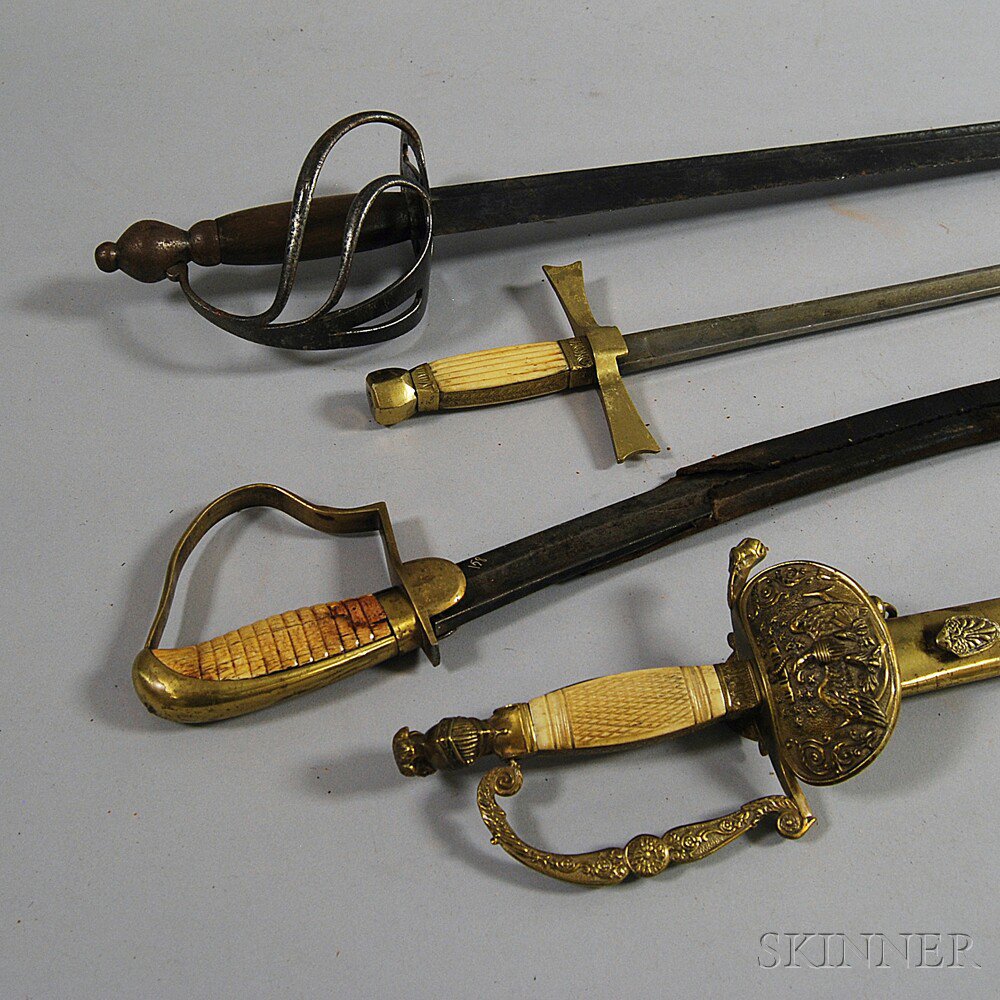 Appraisal: Four Swords an unmarked blade with bronze guard a saber