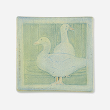 Appraisal: Newcomb College Pottery TRANSITIONAL TILE WITH GEESE USA glazed earthenware